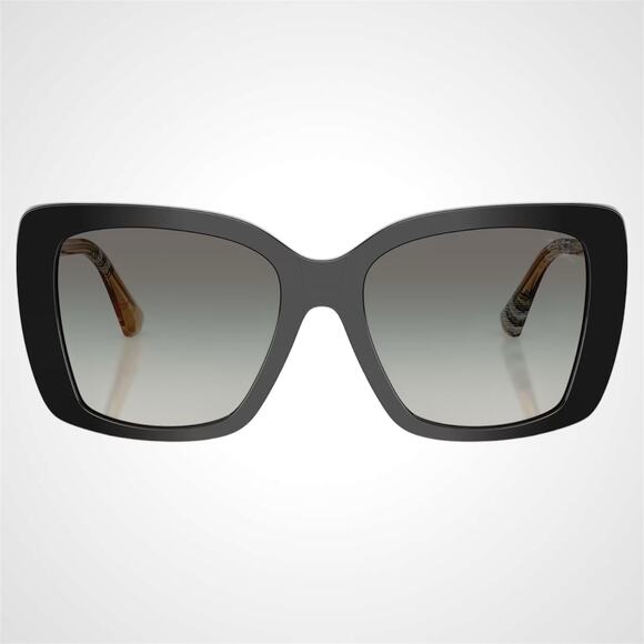 New Burberry Sunglasses Black Front Square Frame Checkered Arms Gray Lens Womens